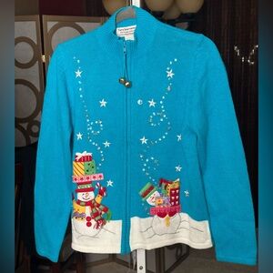 ✨🎁 Turquoise Snowman Glam Holiday Sweater — NWT (Tag Detached) — Small 🎁